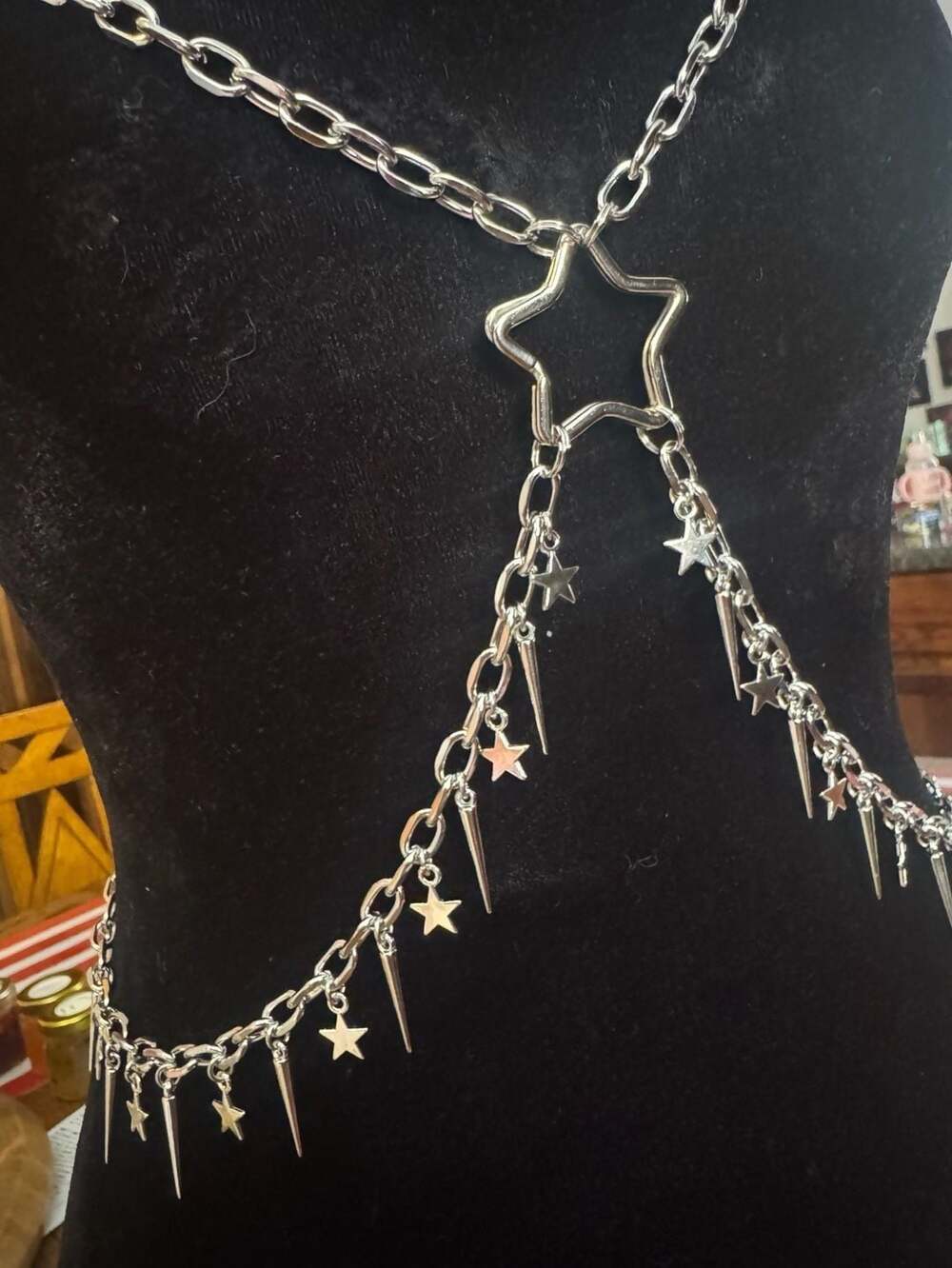 Y2K Punk Gothic Silver Star and Spike Body Chain Harness - Picture 2 of 2